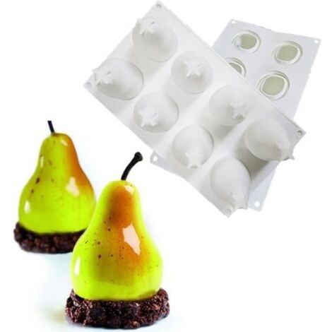 3D Silicone fruits forme gâteau moule pour fruits pomme citron poire cerise Mousse 3D moule de cuisson chocolat - Type 8 holes pear (1/4)