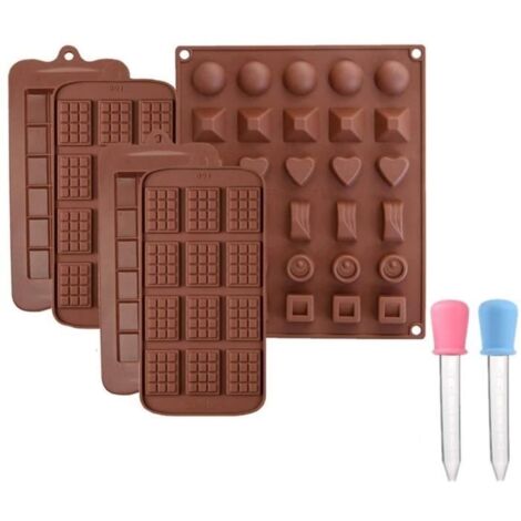 Lot de 5 moules à chocolat - En silicone - Anti-adhésifs - Pour tablettes de chocolats, barre énergétiques et protéinées, glaçons, (1/4)
