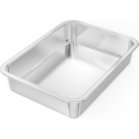 (Argenté)Plat Four Rectangulaire, Plat À Four, Grand Plat Four Acier Inoxydable Pour Gâteaux, Pizzas, Barbecue, Poulet Rôti, 35,7X26,5