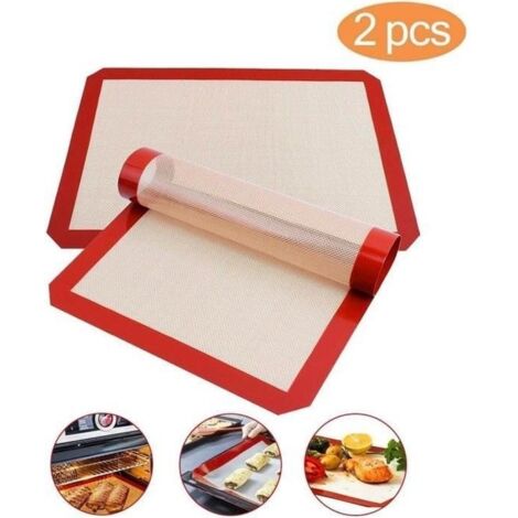 2Pcs Tapis de Cuisson en Silicone 40x30cm, Toile de Cuisson Silicone Saine pour Four en Silicone Anti-Adhérent et Réutilisable, sa (1/4)