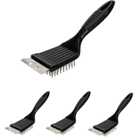 Brosse pour Grill,4 Pièces Brosse de Nettoyage pour Grille de Barbecue Brosse à Barbecue avec Spatule en Acier Inoxydable, Noir (1/5)