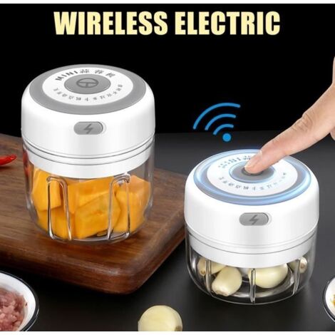 Hachoir Électrique, Mini Hachoir à Ail Électrique 250ml Presse-ail Électrique Coupe Oignon Automatique Chargeur USB Pour Oignon/Frui (1/4)
