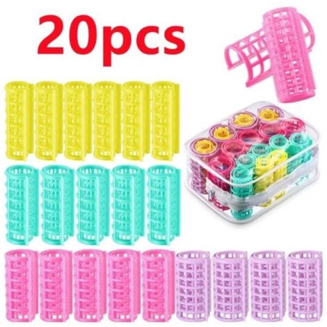 Rouleaux Bigoudis,Rouleaux de Cheveux en Plastique,Rouleaux Encliqueter,Rouleaux Auto-Agrippants,Sans Chaleur,pour Salon,Femme,20pcs (1/4)