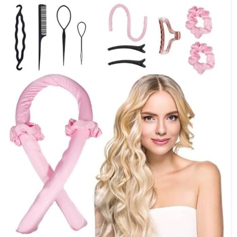 (Rose)Fer à friser,ANNEFLY bande de frisage en soie outils de coiffure diy bande de frisage sans chaleur (rose) (1/4)