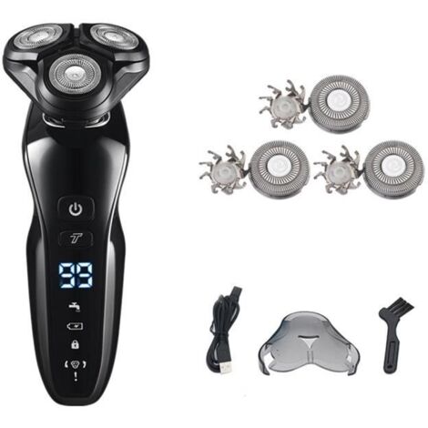 (noir)WLISTH Rasoir Electriques Hommes Rasoir Sec et Humide Étanche Rasoir Électrique à Trois Têtes Écran LCD Intelligent Chargement USB