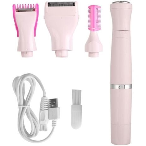 Rasoir pour poils corporels 4in1 USB Rechargeable Femmes Jambes D\'aisselle Électrique Épilation Corps Rasoir Machine (Rose) (1/4)