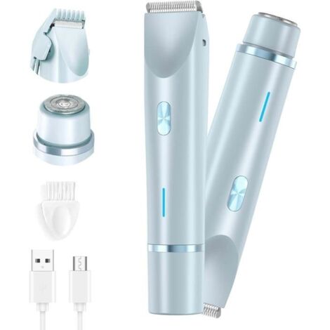 Rasoir Femme, Étanche Rasoir Electrique Femme, 2-en-1Double Tête tondeuse femme intime, tondeuse bikini femme (bleu) (1/5)