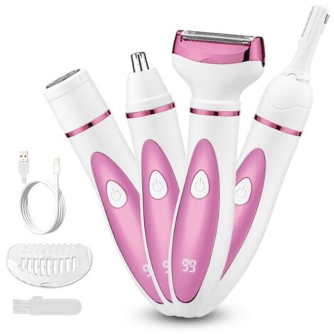 (Blanc, Violet)Rasoir Electrique Femme - 4 en 1 Indolore Corps Tondeuse Pour Bikini, Visage, Sourcils, Nez, Aisselles - USB Rechargeable (1/5)