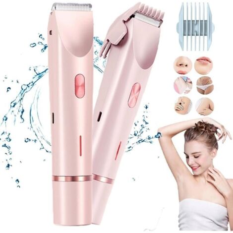 (rose)Épilateur 2 en 1 pour femme, rechargeable et accessoires, pour peaux sèches et humides (rose) (1/5)