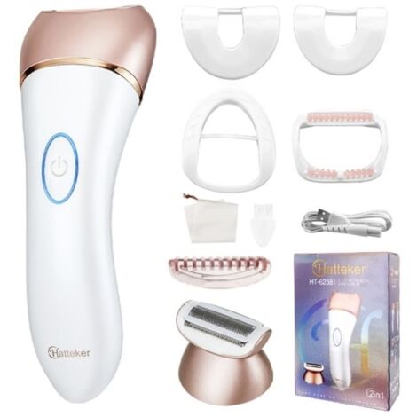 (Blanc)2 en 1 Rasoir électrique pour femme pour visage, poils pubiens, bras, jambes, aisselles et le maillot, étanche IPX6, humide et sec (1/5)
