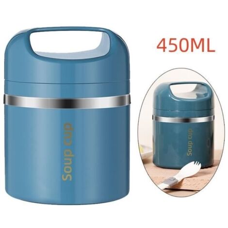 (Bleu)Boîte Alimentaire Isotherme - Inox - 450ML - Portable - Double Couche - Bleu (1/4)