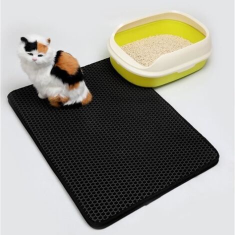 (Noir)Tapis de Litière pour Chat Pliable Coussin Double Couche Nid d'Abeille EVA Imperméable 40 x 50cm Noir (1/3)
