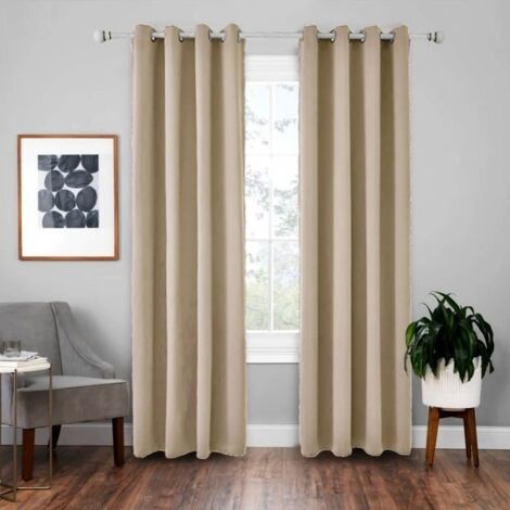 (Beige)Rideau d\'ombrage en imitation soie - Beige - 135x220 cm - Lot de 2 rideaux (1/4)