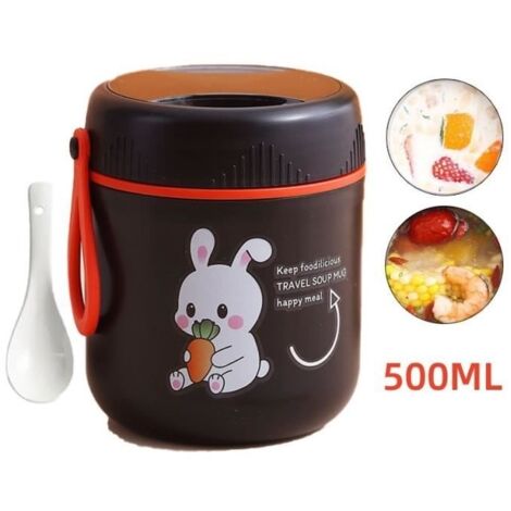 (Noir (Lapin))Boîte Alimentaire Isotherme - MARQUE - 500ML - Acier Inoxydable - Noir (Lapin) - Portable (1/4)