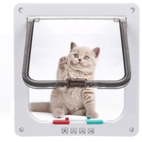 (Blanc)LUCKZON Chatière pour Chat Chatière magnétique avec verrou Rotatif à 4 Voies pour Chat (S: 19 x 20 x 2.1 cm, Blanc) (1/4)