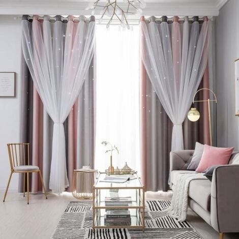 (Gris)Rideaux occultants doubles - Étoiles creuses dégradées - 100 x 250cm - Gris - 1PCS - Pour Salon et Chambre