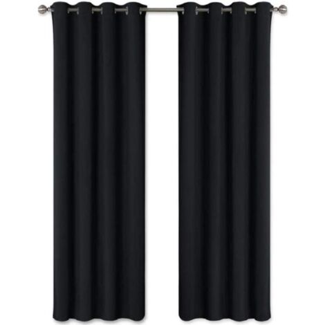 (Noir)Rideaux Lot de 2 Occultation de Fenêtre Solides à Oeillets Isolant Thermique Couleur Unie 160 x 240 cm Noir (1/4)