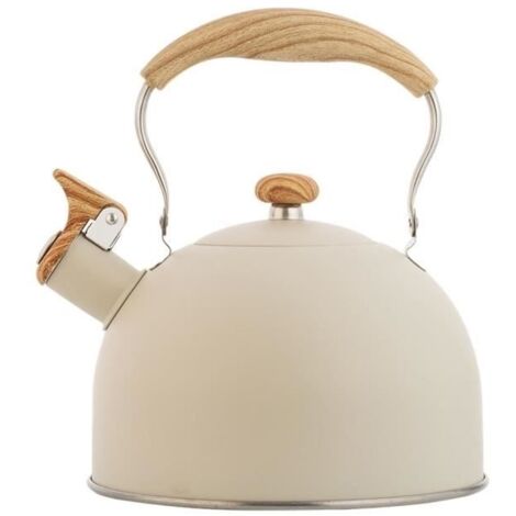 Bouilloire sifflante avec théière de pique-nique de cuisine avec manche en bois pour cuisinières à gaz à induction (1/4)