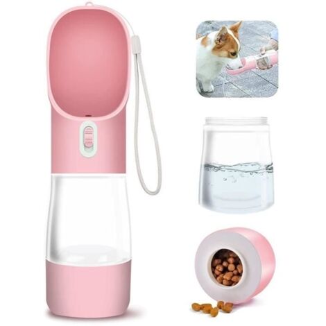 Gourde pour Chien 2 en 1, Distributeur d'eau et Nourriture Portable Gourde Chien Chiot Chat Animaux Voyage Water Drink Bouteille