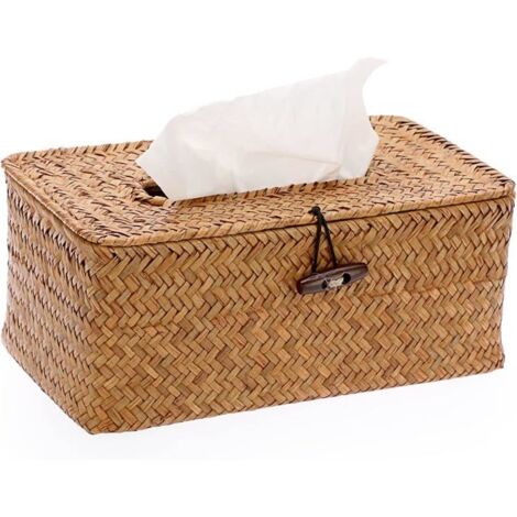 Boîte à Mouchoirs Rectangulaire En Jonc De Mer Tressé - Blanc, Style Naturel Et Élégant Pour Salon, Salle De Bain, Bureau