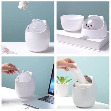 GOCUODE Poubelle de Table avec Couvercle,Mini Poubelle Plastique,Petite Poubelle de Table pour Les Chambres à Coucher, Les Salles à Manger, Les Salles de Bains, Les Bureaux Etc. (Blanc