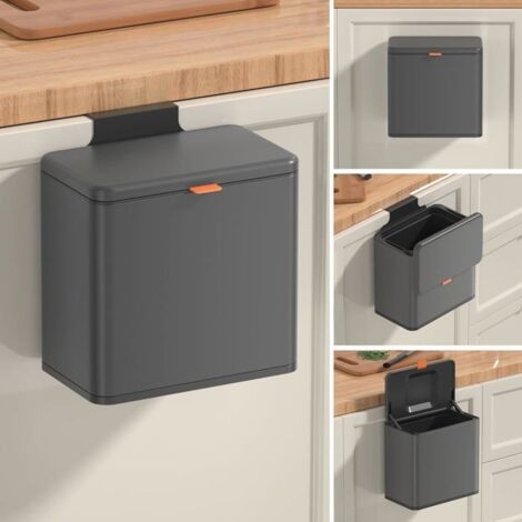 Poubelle à compost de cuisine poubelle suspendue avec couvercle poubelle en acier inoxydable de 1,05 gallons gris-1,05 gal/4 L (1/5)