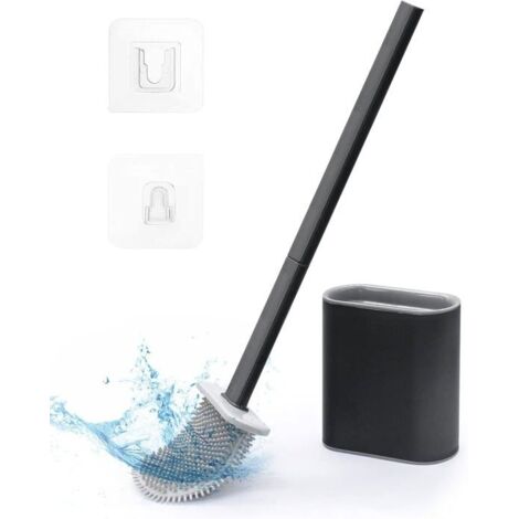 Brosse WC en silicone, design mural et sur pied, hygiénique et durable, coloris noir élégant (1/4)