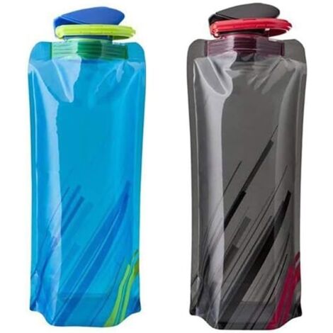 (Bleu, Noir)Bouteille d'eau pliable - Flexible - 700 ml - Réutilisable - Sans BPA - Camping