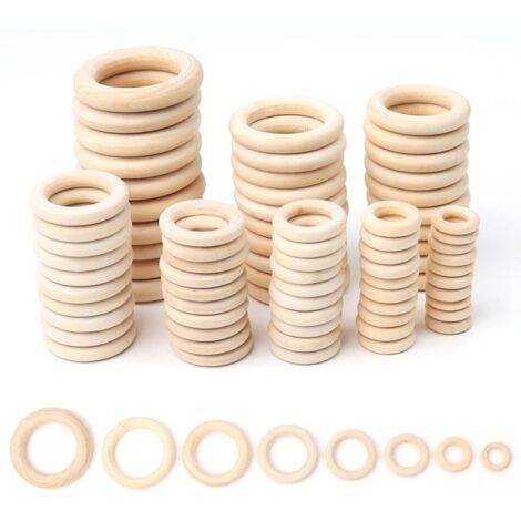 Lot de 80 anneaux en bois pour le bricolage,macramé inachevé,anneaux en bois naturel,anneaux de rideaux pour