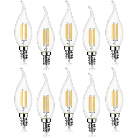 Lot de 10 4W Ampoule de Filament LED E14 470LM Flamme Bougie 2700K Blanc Chaud, Non-Dimmable, Angle de Faisceau 360° (1/5)