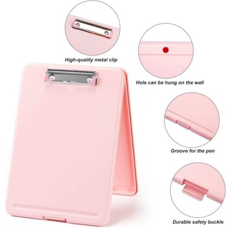 Pack de 4 presse-papiers,presse-papiers A6,petit presse-papiers en plastique ,avec clip en métal caoutchouté et boucle de suspension,portable,presse-papiers pour bureau,atelier,cuisine,15x10cm