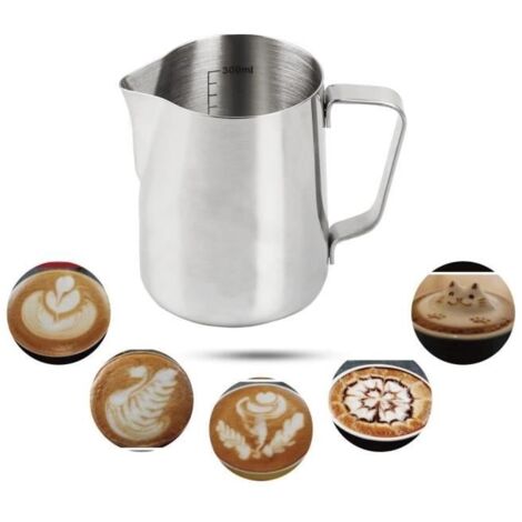 Pot à Lait 350ml Acier Inoxydable Pichet à Lait Moussant avec la Ligne de Mesure pour Faire des Cappuccino Café Latte (1/4)