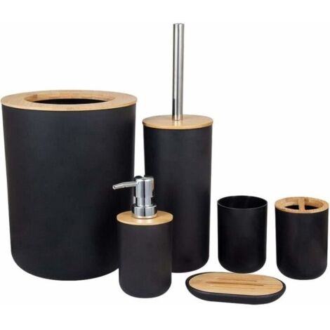 (Noir)Ensemble d'accessoires de salle de bain écologiques 6 pièces (noir) (1/4)