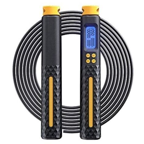 Corde à sauter, comptage électronique intelligent, la longueur de la corde peut être ajustée, ou sans fil,noir et jaune (1/5)