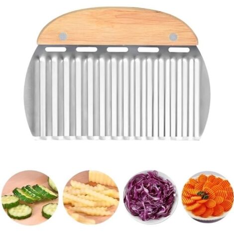 Rpanle Couteau de Tranches de Pomme de Terre,Couteau Lame Ondulée,Trancheuse de Frites Vague,Patate Lame OnduléE Coupe en Acier (1/4)