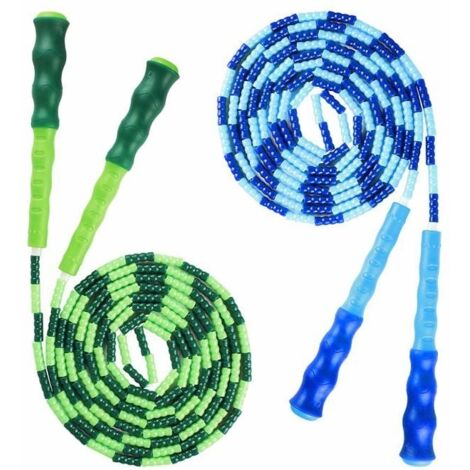 Lot de 2 cordes à sauter souples et perlées pour fitness, corde à sauter perlée, corde à sauter réglable sans enchevêtrement