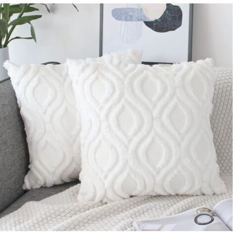 (Blanc)Housse de coussin - Luxe - 45x45 cm - Blanc - Velours - Brodée - Lot de 2 (1/4)