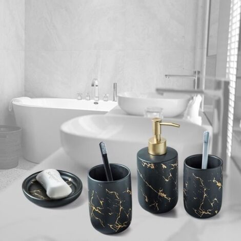 Ensemble d'accessoires de salle de bain - RNCYN - 4 pcs - Céramique - Motif marbre - 300mL (1/4)