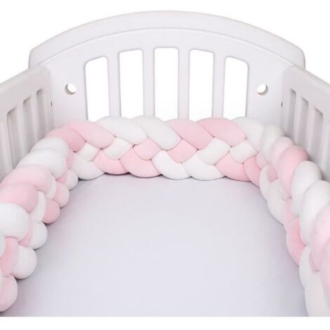 3M Tour de Lit Bébé 4 Brins Coussin Serpent Coussin Tressé Pare-chocs Velours Protection Bébé blanc + blanc + rosa+ rosa