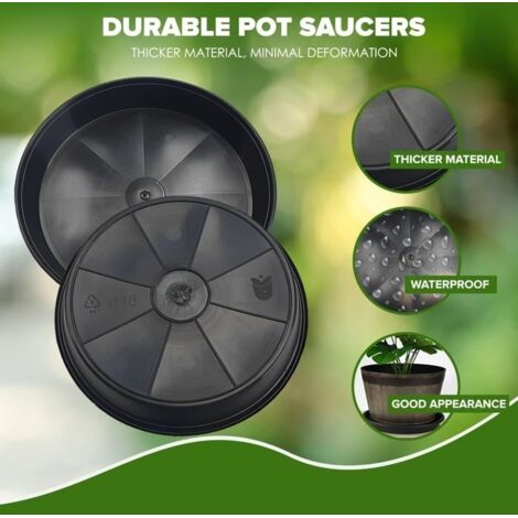 Lot de 10 soucoupes pour pots de fleurs de 18 cm (7 po) de diamètre - Soucoupes pour pots de fleurs en plastique noir (1/5)