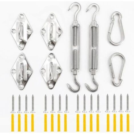 (Argent)Kit de Fixation Voile d'Ombrage Acier Inoxydable Kit Accessoires de Fixation de Matériel pour Voile d'Ombrage Triangulaire (1/4)
