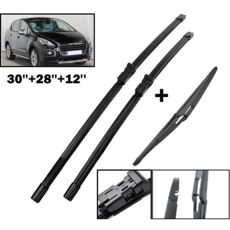 (NOIR)Lot de 3 Balais d'essuie-glace avant + arrière Pour Peugeot 3008 MK I 2009 2010 2011 2012 2013 2014 2015 2016