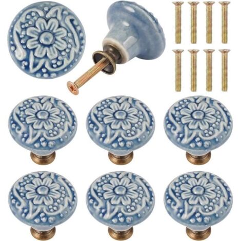 (Couleurs variées (non spécifiées))Boutons de porte - Vintage - 8 pièces - Céramique - Motif floral - 34mm (1/4)