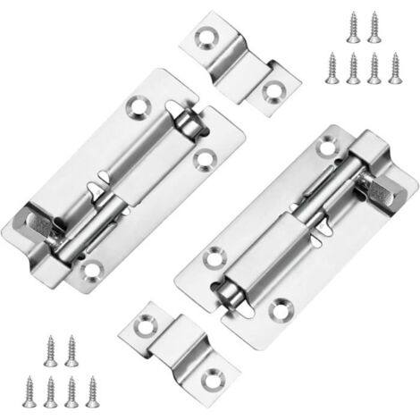 Lot De 2 Boulons De Verrouillage De Porte, 7,6 Cm, En Acier Inoxydable, Avec Vis, Loquet De Porte Intérieure, Barillet De Boulon (1/5)
