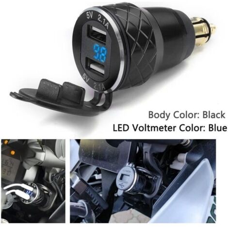 (Noir)T4W 1x 4.2A Moto Dual USB Voltmètre de Prise de Chargeur Pour BMW Moto Noir (1/4)