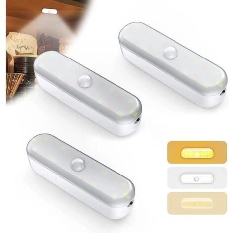 Veilleuse Lot de 3,Lampe de Placard LED avec Detecteur de Mouvement,Rechargeable USB Sans Fil Interieur Lumière,Lumière de placard (1/4)
