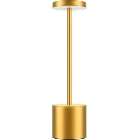 Lampe de table sans fil rechargeable, 3600mAh lampe de bureau LED en métal design charge usb, 3 modes de couleur, pour chevet, Or