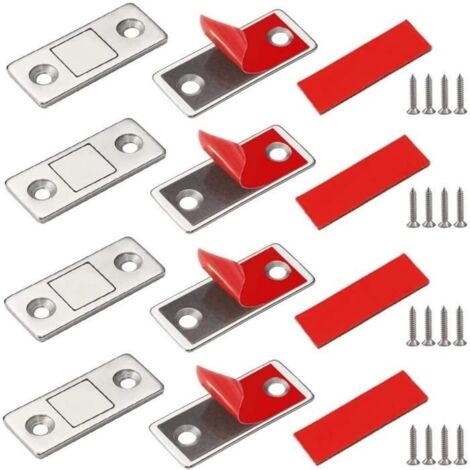 Lot de 4 Aimants de Porte, Loquets Magnétiques Ultra Mince Adhesif Meuble Aimant Puissant pour Porte Coulissante Tiroirs A671 (1/4)