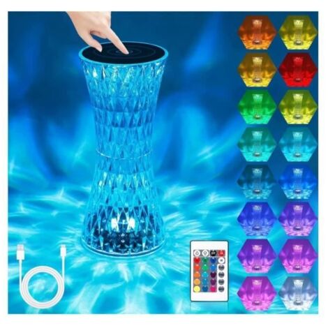 (Rose)Lampe de table - Acryl - Lampe en cristal LED - 16 couleurs - Dimmable - Rechargeable USB (1/4)