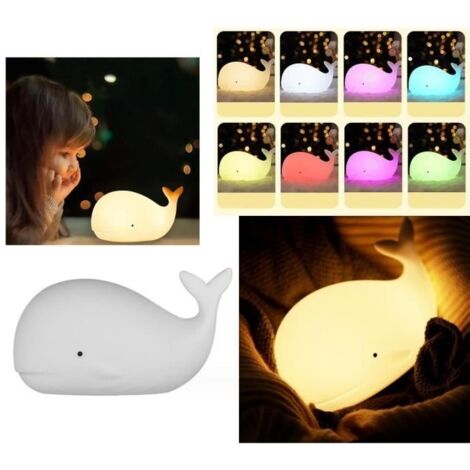 Veilleuse bébé,lampe chevet en silicone à commande tactile,veilleuse rechargeable enfant forme baleine,pour voyage,camping,chambre (1/4)